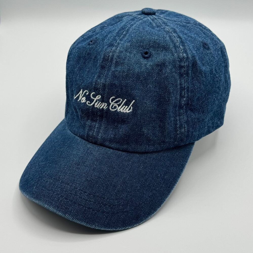 Barefaced Cosmetics No Sun Club Embroidered Logo Spell Out Denim Blue Hat Adjust